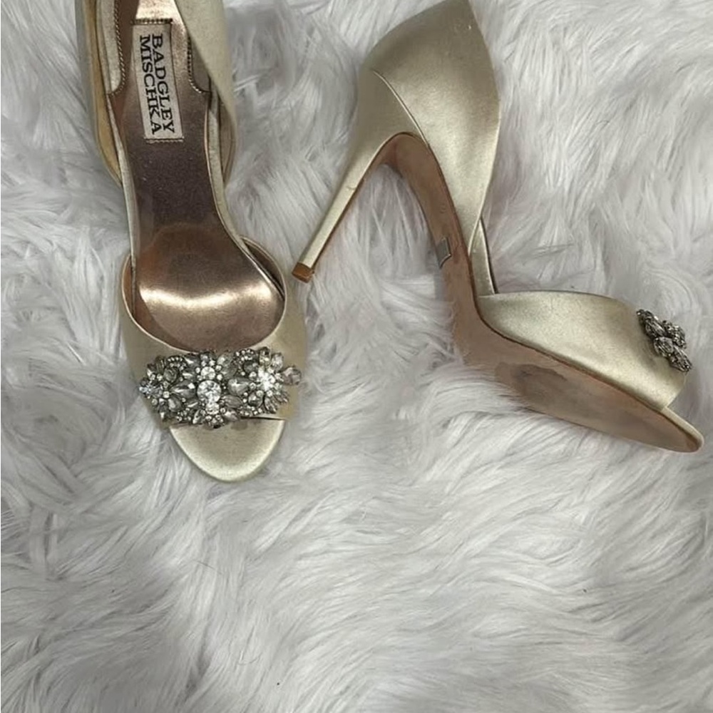 Badgley Mischka Champagne Heels with Crystal Embellishment